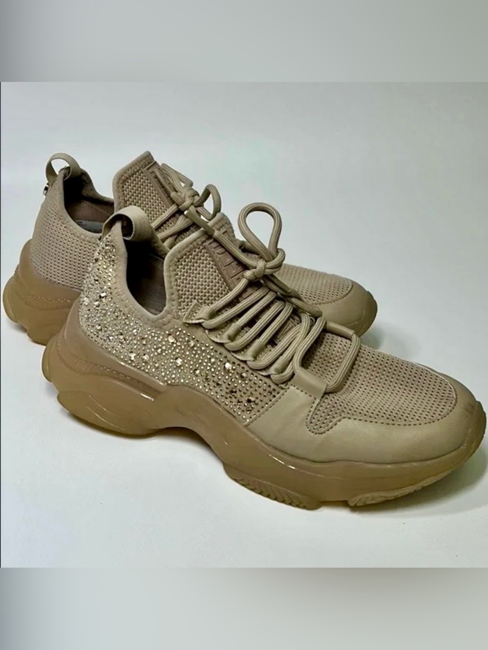Steve Madden Taupe Crystal-Embellished Chunky Sneaker